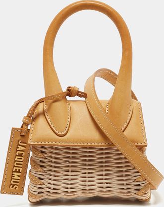 Jacquemus Mustard/cream Rattan And Leather Mini Wicker Le Chiquito Top Handle Bag