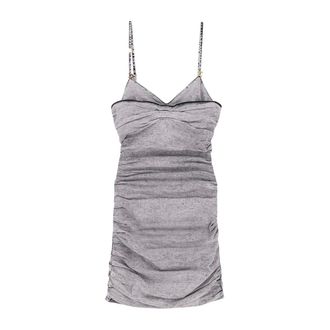 Elisabetta Franchi Short Dresses, female, Gray, Size: XL Grey Dress with Metal Detail