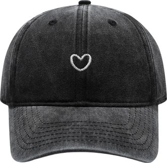 Generic Womens Baseball Cap with Heart-Shaped Adjustable Caps Outdoor Sports Hats Womens Washed Baseball Cap with Embroidered Heart Outdoor Casual Sun Hat Bla