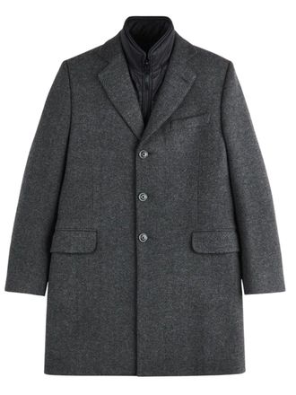 Fay Herringbone Notched-Lapel Double Coat