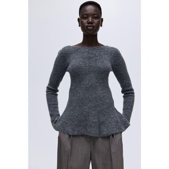 H&M Rib-knit Peplum Top in Dark Gray at Nordstrom, Size X-Small