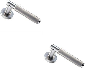 Loops 2x PAIR Knurled Grip Round Bar Handle on Round Rose Concealed Fix Satin Nickel