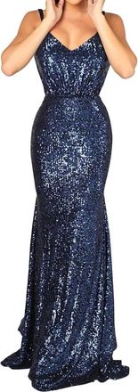 Nicole Bakti Long Sequin Low Back Evening Dress In Royal