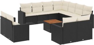 vidaXL Set De Sof&aacute;s De Jard&iacute;n Y Cojines 12 Pzas Rat&aacute;n Sint&eacute;tico Negro Vidaxl