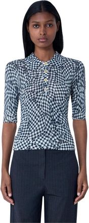 Ganni Gedrukte Mesh Polo Shirt - Dames - Polos - Veelkleurig - XS - Katoen - Tops