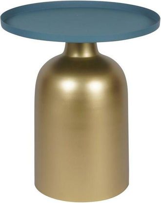 Miliboo Miliboo - Tavolino da caffè design tondo in metallo dorato e ripiano blu petrolio opaco ramses