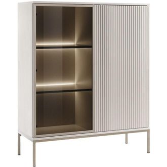 Vente-Unique Vente-unique - Vetrina 2 ante con led in mdf e Vetro fum&eacute; Beige e Nero ovila