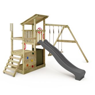 Fatmoose Parque Infantil De Madera Fatmoose Fruityforest Fun Con Columpio Y Tobogan En Antracita