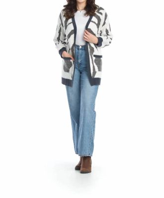 Papillon Eyelash Zebra Cardigan With Patch Pockets In Grey