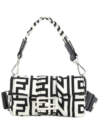 Fendi Fendi White & Black Printed Nylon Canvas X Marc Jacobs Baguette Nm (Authentic Pre-Loved)