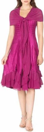 Komarov Shawl Sleeveless A-Line Cocktail Dress In Magenta/poppy