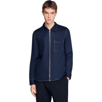 Sandro Loose-fit zip-up shirt in Navy Blue at Nordstrom, Size X-Small