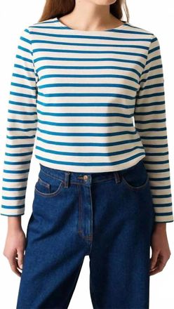 Saint James Minquidame Breton Stripe Long Sleeve Shirt In Ecume/lac