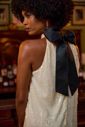 Roman Sequin Bow Back Dress