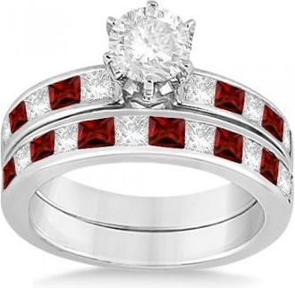 Allurez Channel Garnet & Diamond Bridal Set 14k White Gold (1.30ct)