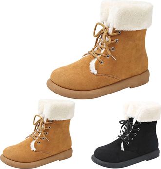 Generic Winter Snow Boots for Women, Warm Fur Lined Ankle Booties, Ladies Casual Insulated Lace Up Mid-Calf Boots, Outdoor Anti-Slip Waterproof Comfortable Sh