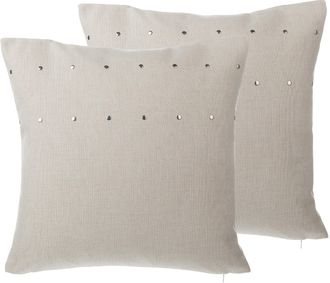 Beliani Beliani - Conjunto De Cojines Decorativos De Lino Beige Tachonado 45 X 45 Cm Remaches Decoraci&oacute;n Moderna Minimalista Gaura