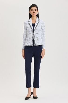 Ming Wang Heritage Eyelash Trim Lapel Collar Knit Jacket in White/indigo at Nordstrom, Size X-Small