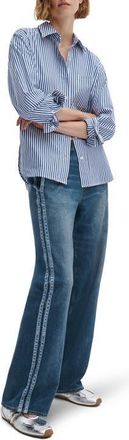 Rag & Bone rb Miramar Side Stripe High Waist Wide Leg Cotton Terry Sweatpant Track Pants in Blue/Carnation Stripe at Nordstrom, Size X-Small