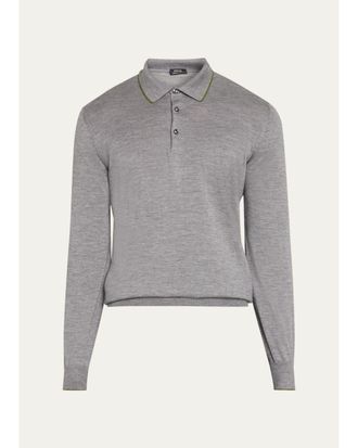Cesare Attolini Mens Cashmere and Silk Tipped Polo Sweater