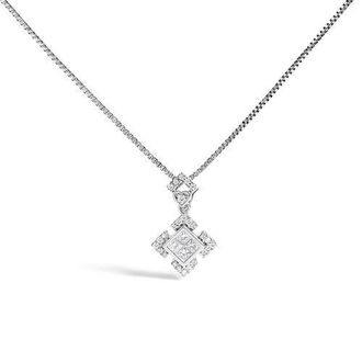 House of Brilliance 10K White Gold 1/5 Cttw Diamond Geometric Design Pendant Necklace at Nordstrom