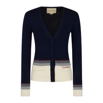 Valentino Cardigans, female, Multicolor, Size: M Solid Wool Cardigan Sweaters