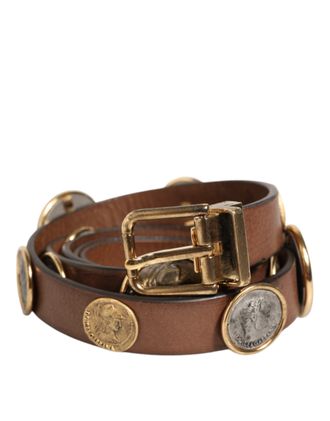 Dolce & Gabbana Mens Coin Detail Leather Belt - Tan