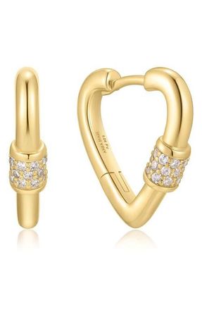 Ania Haie Pav&eacute; Clasp Heart Huggie Hoop Earrings in Shiny Gold at Nordstrom