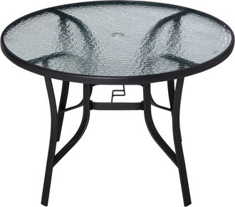 OUTSUNNY 106cm Round Garden Dining Table with Parasol Hole Tempered Glass Top | TJ Hughes