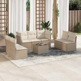 vidaXL Vidaxl - Juego De Sof&aacute;s De Jard&iacute;n Con Cojines Beige 8 Pzas Rat&aacute;n Pe