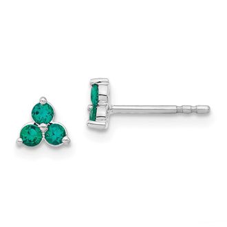 Diamond2Deal 14k White Gold 3-stone Created Emerald Triangle Stud Earrings