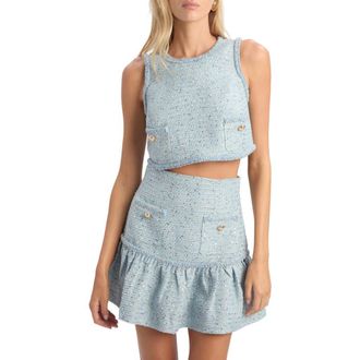 Bardot Elina Boucl&eacute; Crop Top in Blue Boucle at Nordstrom, Size 2