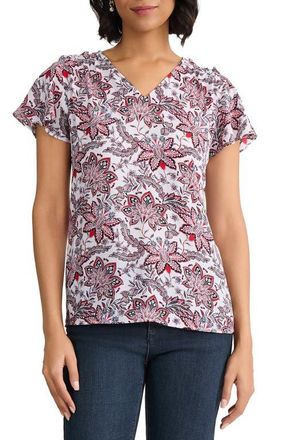 Jones New York Floral Flutter Sleeve Top in Natural White Multi at Nordstrom, Size X-Small