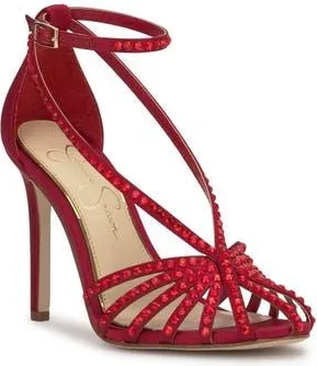 Jessica Simpson Jittale Ankle Strap Sandal in Chili Pepper Matte Satin at Nordstrom Rack, Size 9.5