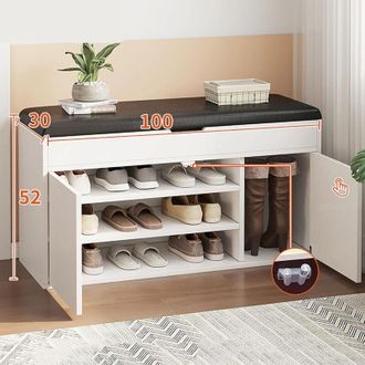Trade Shop TrAdE Shop Traesio - Panca Scarpiera Ingresso Con Scaffale A 3 Livelli 2 Porte Con Cuscino Morbido 100x30x52cm