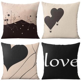 OEM Fundas De Almohada Rojas Y Negras En Forma De Coraz&oacute;n Para El D&iacute;a De San Valent&iacute;n, 45 X 45 Cm, Juego De 4 Piezas, Material De Lino, Adecuadas Para La 