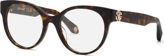 Roberto Cavalli Eyeglasses Round Full Rim, Dark Havana Frame And Clear Demo Lenses Lens Vrc027M0722
