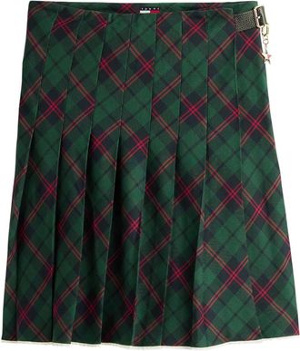 Tommy Jeans Tartan Check Geplooide Midi Rok - Dames - Korte rokken - Groen - XS - Katoen - Rokken