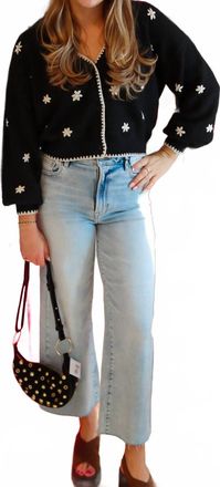 Saltwater Luxe Flower Embroidered Sweater Cardigan In Black