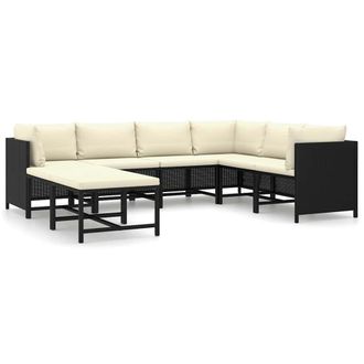 vidaXL Set De Muebles De Jard&iacute;n 8 Pzas Y Cojines Rat&aacute;n Sint&eacute;tico Negro Vidaxl