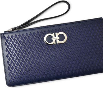 Ferragamo Navy Leather Clutch Bag Pouch (Pre-Owned)