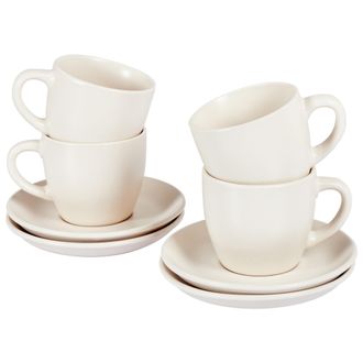 Beliani Beliani - Conjunto De 4 Tazas Con Platillos Para T&eacute; Caf&eacute; De Gres Caol&iacute;n Artesanal Acabado Esmalte Reactivo Blanco Caraway
