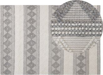 Beliani Alfombra De Lana Beige Claro Gris Claro 140 X 200 Cm Hecho A Mano Bozova