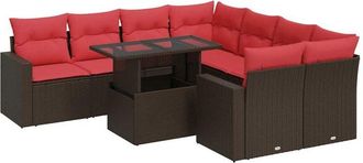 vidaXL 9 Piece Garden Sofa Set with Cushions Brown Poly Rattan Acacia Vidaxl