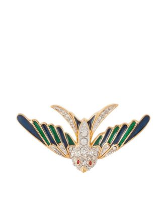 Susan Caplan Vintage 1990s DOrlan Swallow brooch - women - 22kt Gold Plated Brass/Swarovski Crystal/Enamel - One Size