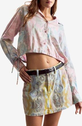 Desigual Floral Print Crop Shirt in Fuchsia at Nordstrom, Size X-Large