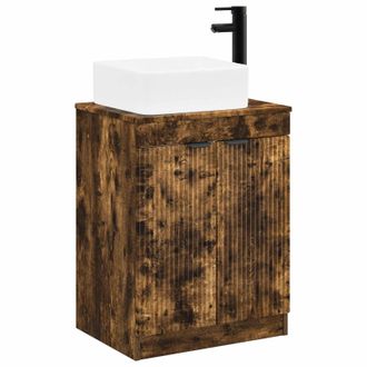 vidaXL Juego De Muebles De Ba&ntilde;o Roble Ahumado Madera De Ingenier&iacute;a Vidaxl