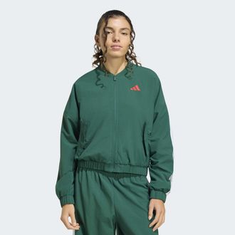 adidas Trainingsjacke ADIDAS SPORTSWEAR W 3S WV WB WC, Damen, Gr. XXL, team dunkelgr&uuml;n, wei&szlig;, Obermaterial: 100% Polyamid, normal, Jacken Trainingsjacke