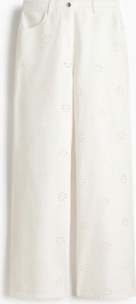 H&M Twillhose mit Broderie Anglaise - White