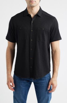 Johnston & Murphy Riley Knit Short Sleeve Button-Up Shirt in Black at Nordstrom, Size Xxx-Large